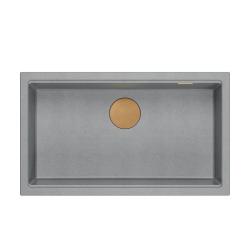 Quadri Newport II duży i głęboki zlewozmywak granitowy do montażu na blacie i pod blatem szary zlewozmywak 76x45 cm z miedzianym korkiem 1208967314