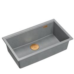 Quadri Newport II duży i głęboki zlewozmywak granitowy do montażu na blacie i pod blatem szary zlewozmywak 76x45 cm z miedzianym korkiem 1208967314
