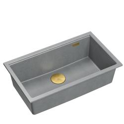 Quadri Newport II duży i głęboki zlew granitowy montowany na blacie i pod blatem szary zlew 76x45cm ze złotym korkiem 1208967315