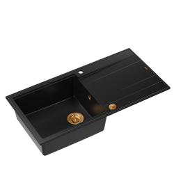 Quadri Luton czarny granitowy zlewozmywak nablatowy z ociekaczem, odwracalny, 100x50cm z miedzianym korkiem 1208967316