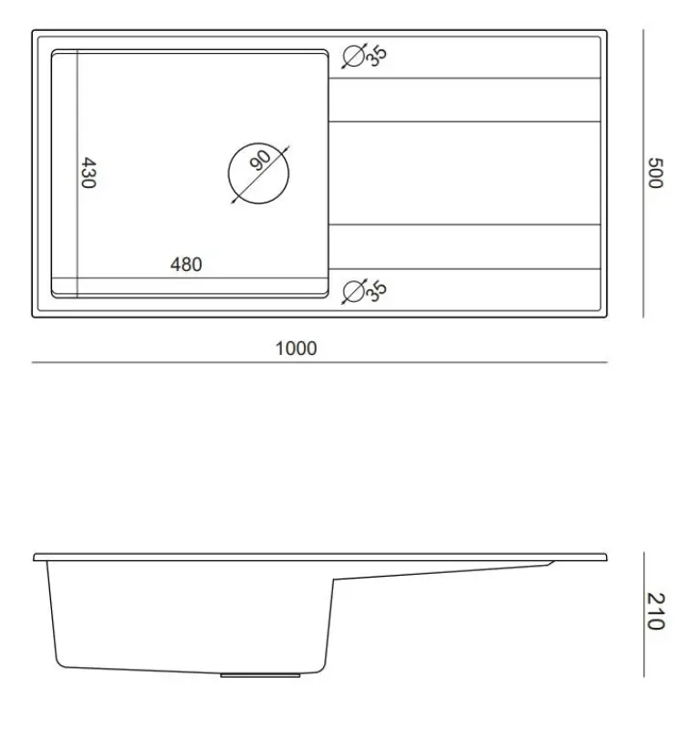 Quadri Luton czarny granitowy zlewozmywak nablatowy z ociekaczem, odwracalny 100x50cm, ze złotym korkiem 1208967317