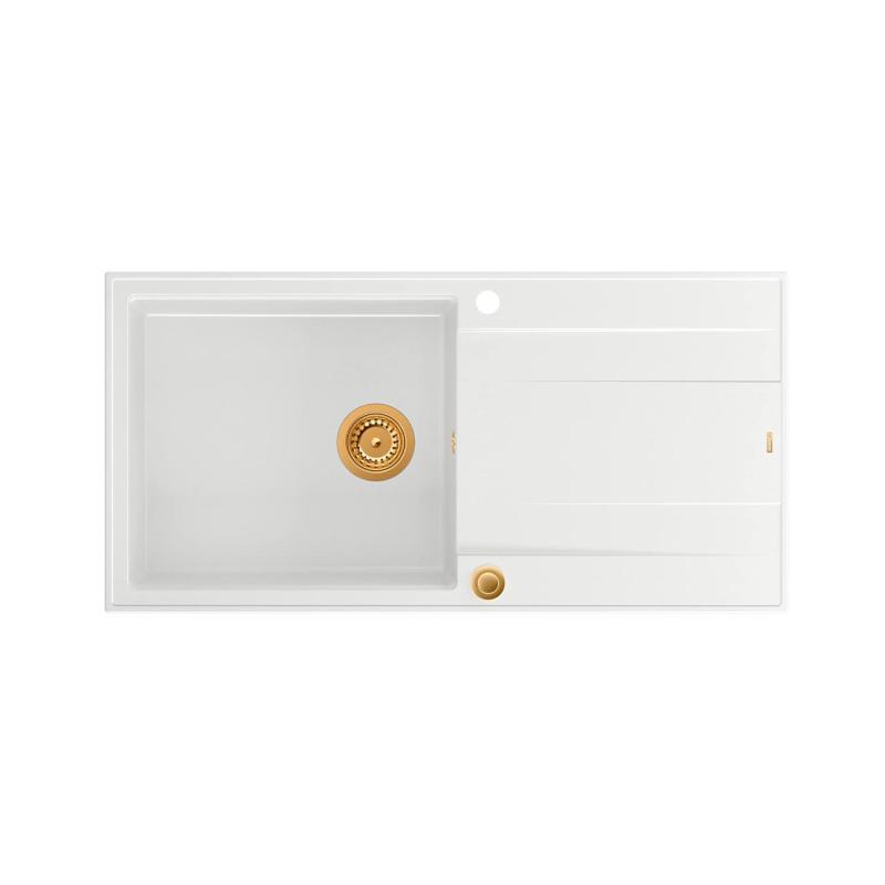 Quadri Luton biały granitowy zlewozmywak nakładany z ociekaczem, odwracalny, 100x50 cm, z miedzianym korkiem 1208967318