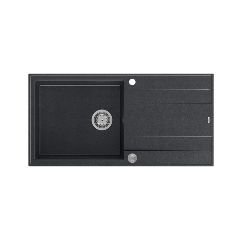 Quadri Luton antracytowy zlewozmywak granitowy nablatowy z ociekaczem, odwracalny, 100x50cm, z korkiem ze stali nierdzewnej 1208967320.