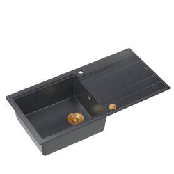 Quadri Luton antracytowy granitowy zlew nablatowy z ociekaczem, odwracalny, 100x50 cm, z miedzianym korkiem 1208967321