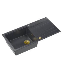 Quadri Luton antracytowy granitowy zlew nablatowy z ociekaczem, odwracalny, 100x50 cm, ze złotym korkiem 1208967322
