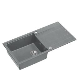 Quadri Luton szary granitowy zlew nakładany z ociekaczem, odwracalny, 100x50cm, z korkiem ze stali nierdzewnej 1208967323