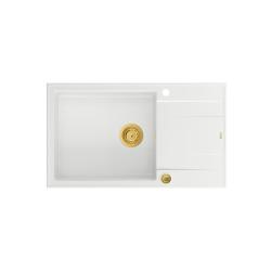 Quadri Luton biały zlewozmywak granitowy duży nablatowy z ociekaczem odwracalny 86x50cm ze złotym korkiem 1208967329