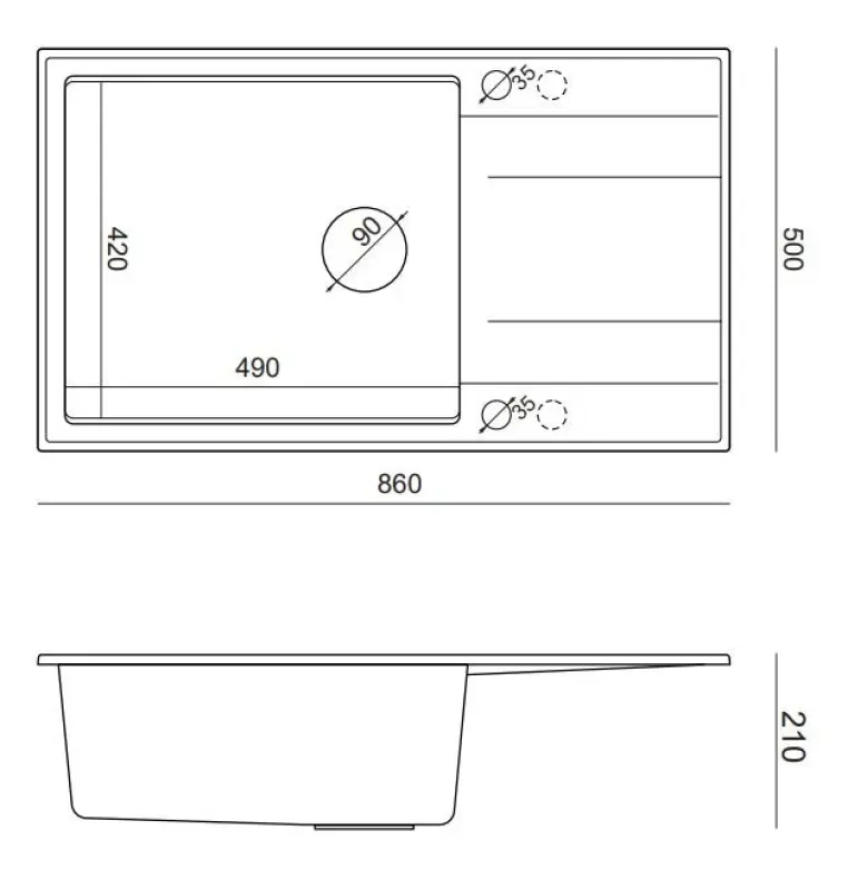 Quadri Luton szary granitowy duży zlewozmywak nablatowy z ociekaczem, odwracalny, 86x50cm, z korkiem ze stali nierdzewnej 1208967330