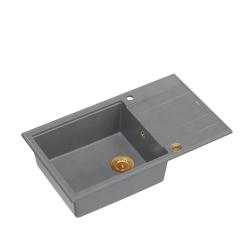 Quadri Luton szary granitowy duży zlewozmywak nablatowy z ociekaczem, odwracalny 86x50cm z miedzianym korkiem 1208967331