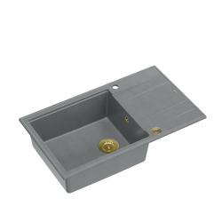 Quadri Luton szary granitowy duży zlewozmywak nablatowy z ociekaczem odwracalny 86x50 cm ze złotym korkiem 1208967332
