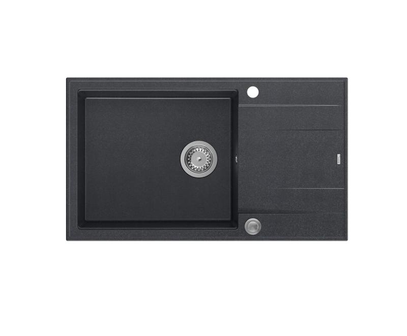 Quadri Luton antracytowy granitowy duży zlew nablatowy z ociekaczem, odwracalny, 86x50cm, z korkiem ze stali nierdzewnej 1208967333.