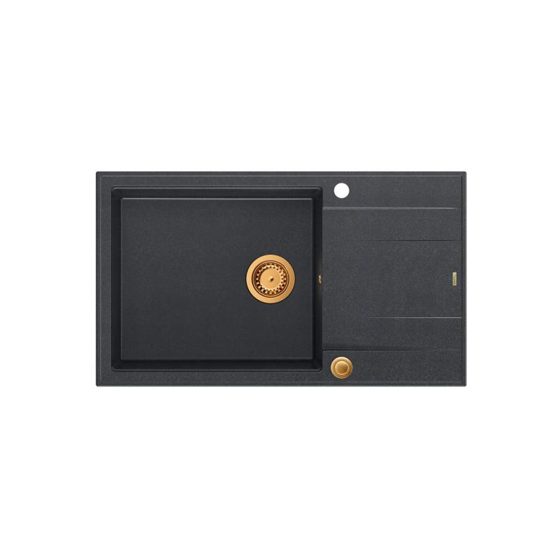 Quadri Luton antracytowy granitowy duży zlew nablatowy z ociekaczem, odwracalny, 86x50 cm, z miedzianym korkiem 1208967335