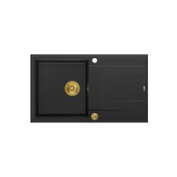 Quadri Luton czarny granitowy zlewozmywak nakładany z ociekaczem, odwracalny 86x50cm, z złotym korkiem 1208967336.