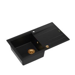 Quadri Luton czarny granitowy zlewozmywak nablatowy z ociekaczem, odwracalny, 86x50cm z miedzianym korkiem 1208967337