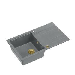 Quadri Luton szary granitowy zlewozmywak nakładany z ociekaczem, odwracalny 86x50 cm ze złotym korkiem 1208967341.