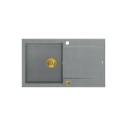 Quadri Luton szary granitowy zlewozmywak nakładany z ociekaczem, odwracalny 86x50 cm ze złotym korkiem 1208967341.