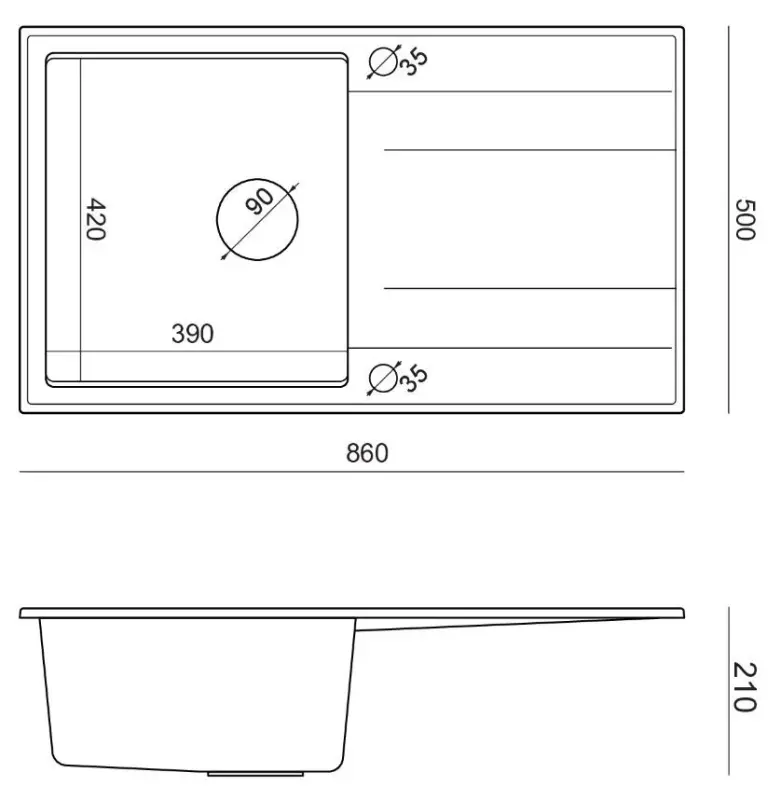 Quadri Luton szary granitowy zlewozmywak nakładany z ociekaczem, odwracalny 86x50 cm ze złotym korkiem 1208967341.