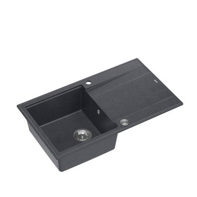 Quadri Luton antracytowy granitowy zlew nablatowy z ociekaczem, odwracalny 86 x 50 cm, z korkiem ze stali nierdzewnej 1208967343