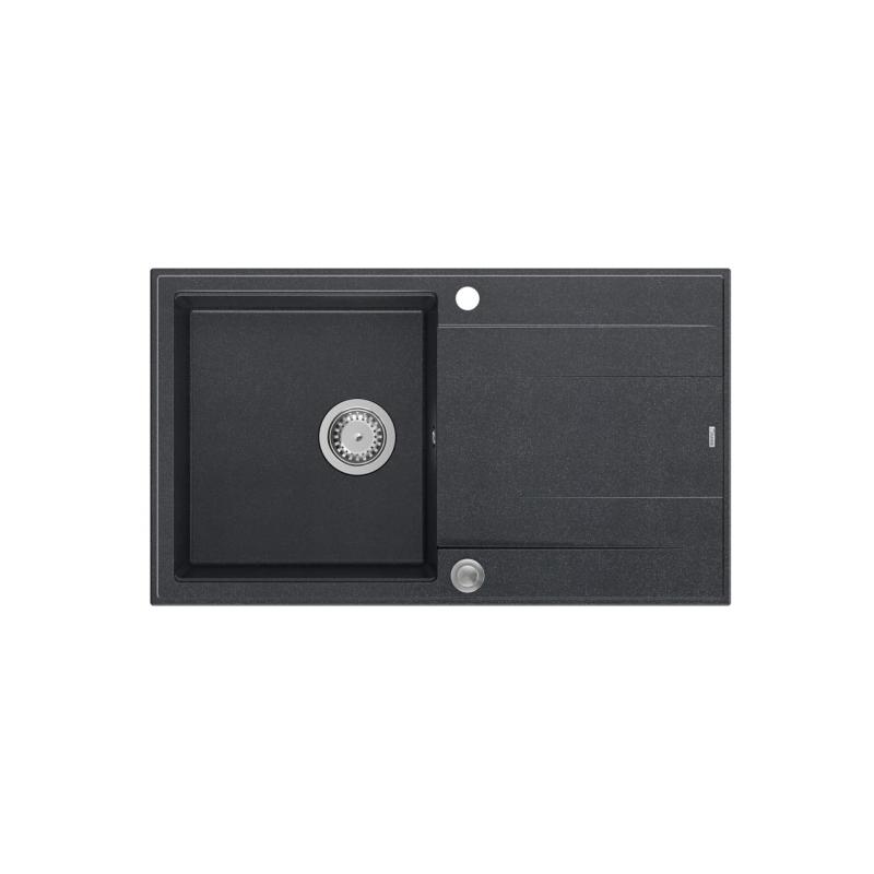 Quadri Luton antracytowy granitowy zlew nablatowy z ociekaczem, odwracalny 86 x 50 cm, z korkiem ze stali nierdzewnej 1208967343