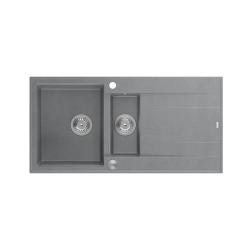 Quadri Luton szary granitowy zlewozmywak nablatowy 1,5 komory z ociekaczem odwracalny 100x50 cm z odpływem ze stali nierdzewnej 1208967350