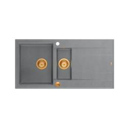 Quadri Luton szary granitowy zlew nablatowy 1,5 komory z ociekaczem, odwracalny, 100x50 cm, z miedzianym korkiem 1208967352