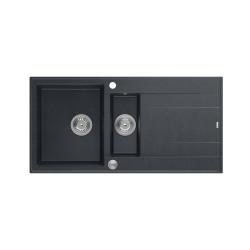 Quadri Luton antracytowy granitowy zlew nablatowy 1,5 komory z ociekaczem, odwracalny, 100x50 cm z korkiem ze stali nierdzewnej 1208967353