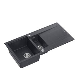 Quadri Luton antracytowy granitowy zlew nablatowy 1,5 komory z ociekaczem, odwracalny, 100x50 cm z korkiem ze stali nierdzewnej 1208967353