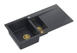 Quadri Luton antracytowy granitowy zlew nablatowy 1,5 komory z ociekaczem, odwracalny 100x50 cm ze złotym korkiem 1208967354