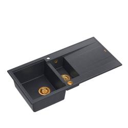 Quadri Luton antracytowy granitowy zlewozmywak nablatowy 1,5 komory z ociekaczem, odwracalny, 100x50 cm z miedzianym korkiem 1208967355