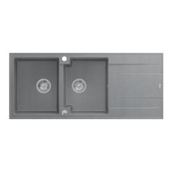Quadri Luton podwójny zlew granitowy szary z ociekaczem 116x50 cm z korkiem ze stali nierdzewnej 1208967360