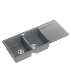 Quadri Luton podwójny zlew granitowy szary z ociekaczem 116x50 cm z korkiem ze stali nierdzewnej 1208967360