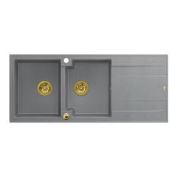 Quadri Luton zlewozmywak nablatowy podwójny granitowy szary z ociekaczem 116x50 cm ze złotym korkiem 1208967361
