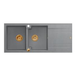Quadri Luton zabudowa podwójny zlew granitowy szary z ociekaczem 116x50 cm z miedzianym korkiem 1208967362