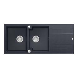 Quadri Luton dwukomorowy zlewozmywak granitowy antracytowy z ociekaczem 116x50 cm z stalowym korkiem 1208967363