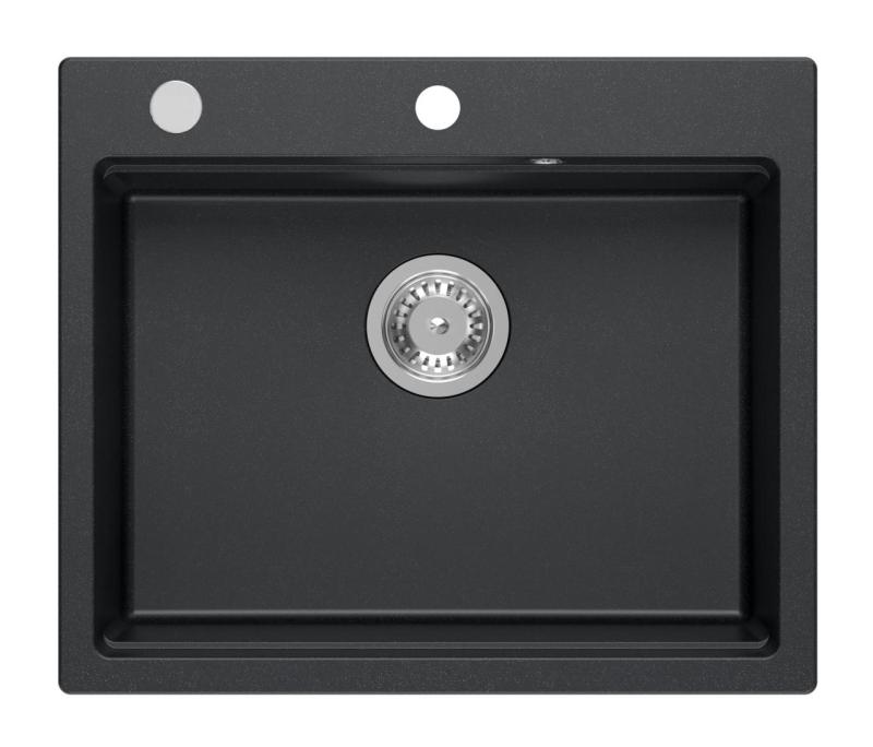 Quadri Durham antracytowy granitowy zlew nawierzchniowy 595x500 z dozownikiem do mydła, deską do krojenia, wkładką do zlewu i matą do rolowania 1208967379