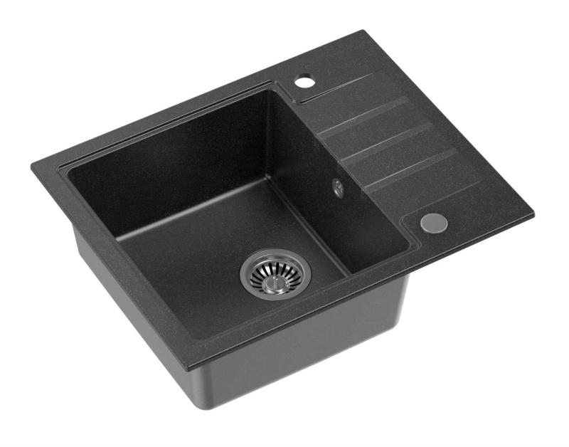 Quadri Cardigan antracytowy granitowy zlewozmywak nablatowy z ociekaczem, odwracalny, 62x50 cm, 1208967391