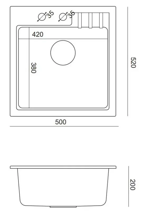 Quadri Cardigan szary granitowy zlew nablatowy 50x52cm z otworem na baterię 1208967395