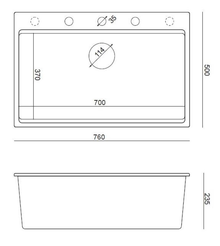 Quadri Hard Rock szary granitowy zlew nablatowy o wymiarach 76x50cm, w zestawie z miedzianym korkiem i akcesoriami 1208967435