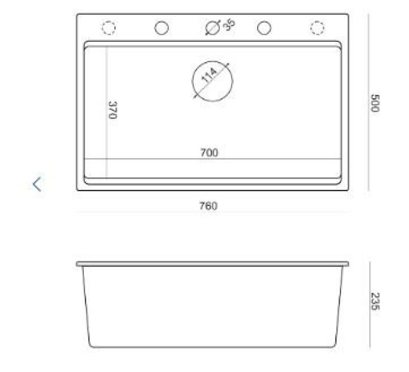 Quadri Hard Rock antracytowy granitowy zlew nablatowy 76x50 cm, w zestawie z korkiem ze stali nierdzewnej i akcesoriami 1208967442