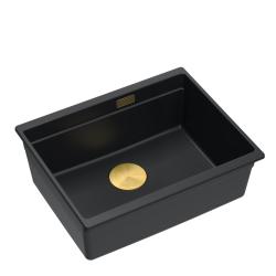 Quadri Newport II granitowy zlew podblatowy czarny 560x450 mm ze złotym korkiem i pokrywką odpływu 1208967449.