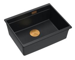 Quadri Newport II granitowa podwieszana czarna umywalka 560x450mm z miedzianym korkiem i pokrywką odpływu 1208967450