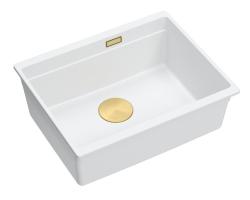 Quadri Newport II biały granitowy zlewozmywak podwieszany biały 560x450mm ze złotym korkiem 1208967451