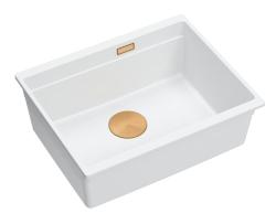 Quadri Newport II biały granitowy zlewozmywak podwieszany biały 560x450mm z miedzianym korkiem 1208967452