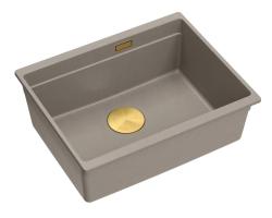 Quadri Newport II granitowy zlew podwieszany taupe 560x450mm ze złotym korkiem i pokrywką odpływu 1208967454