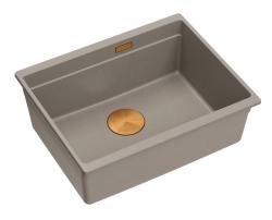 Quadri Newport II granitowa zlewozmywak podwieszany taupe 560x450mm  z miedzianym korkiem i pokrywką odpływu 1208967455