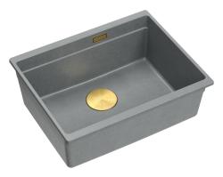 Quadri Newport II granitowy zlew podblatowy szary 560x450mm ze złotym korkiem i pokrywką odpływu 1208967457