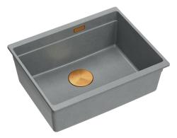Quadri Newport II granitowa podwieszana szara komora zlewozmywaka 560x450mm  miedzianym korkiem i osłoną odpływu 1208967458