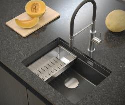 Quadri Newport II granitowy zlewozmywak podwieszany antracytowy 560x450mm  z korkiem ze stali nierdzewnej i pokrywką odpływu 1208967459