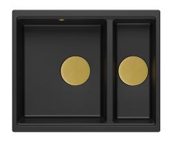 Quadri Newport II czarny 1,5 zlewozmywak z granitu do montażu nawierzchniowego i podwieszania 555x460mm z złotym korkiem 1208967464
