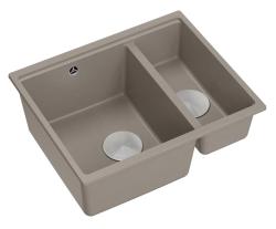 Quadri Newport II taupe 1,5 komora z granitu, zlewozmywak nablatowy i podwieszany 555x460mm z korkiem ze stali nierdzewnej 1208967466